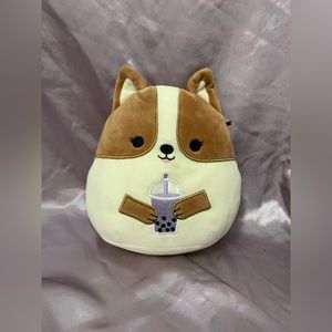 Regina the Corgi holding Boba Shake 8” Squishmallow